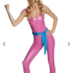 Pink Shiny Jumpsuit with Blue Belt